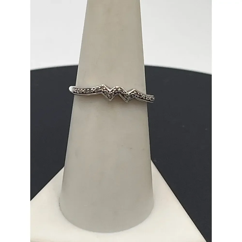 HK Sterling Silver 925 Wave Chip‎ Diamond Band Ring Size 7.5